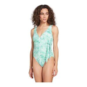 Calia Side Tie Swimsuit Size 4 NEW Tropical Palm White Green One Piece Carrie